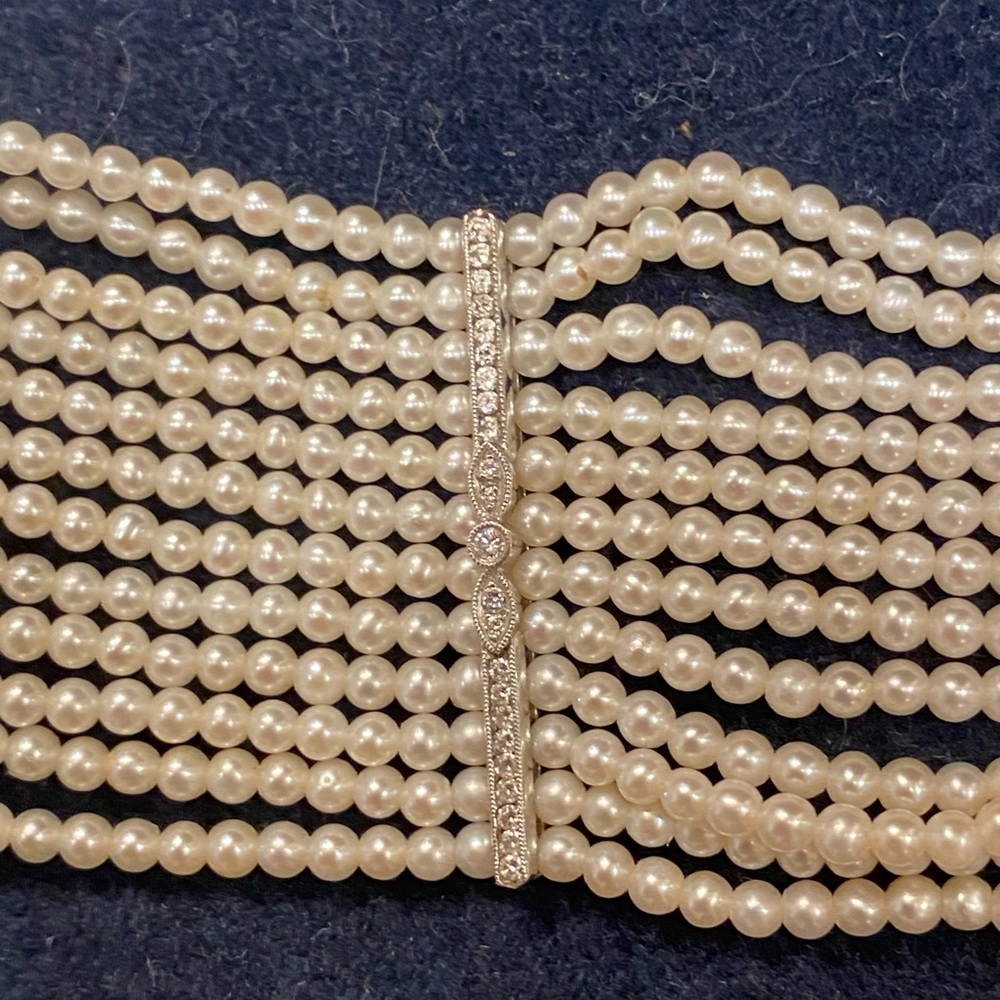 DIAMOND PLATINUM AND SEED PEARLS  CHOCKER - Picture 6 of 16